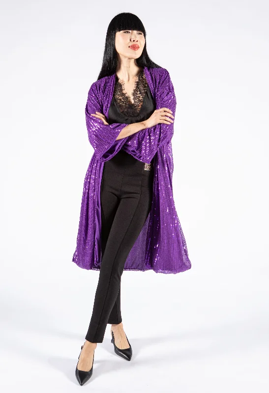 long length women cardigan with side slitslong length women cardigan with side slitsSequin Stripe Cardigan