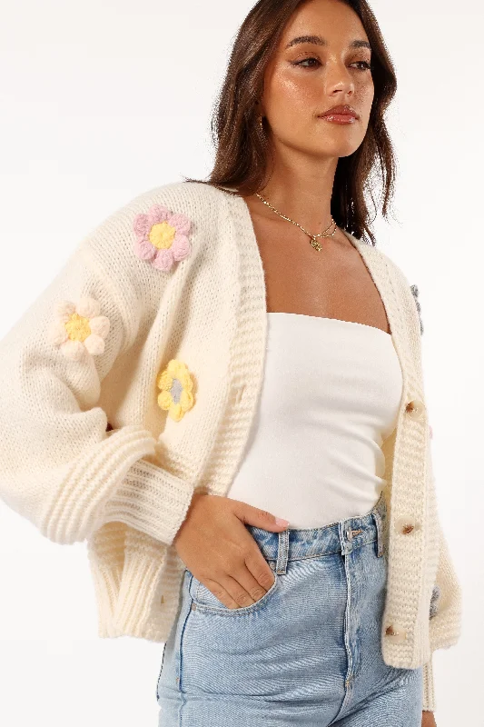 cashmere blend women cardigan for a luxurious feelcashmere blend women cardigan for a luxurious feelSienna Flower Cardigan - Cream