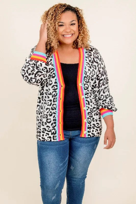 plus size women cardigan for comfortable layeringplus size women cardigan for comfortable layeringSunshine And Fierce Cardigan, Leopard Multi