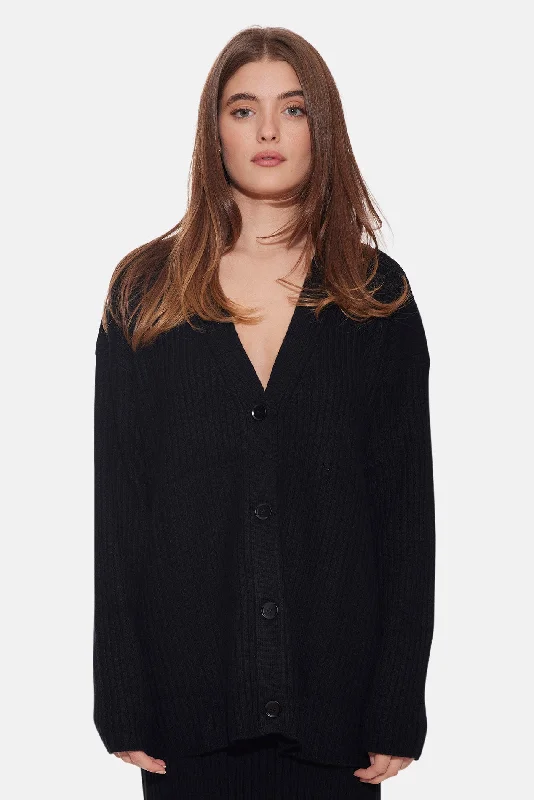 ribbed women cardigan with a classic textureLucy Ribbed Cocoon Cardigan Black