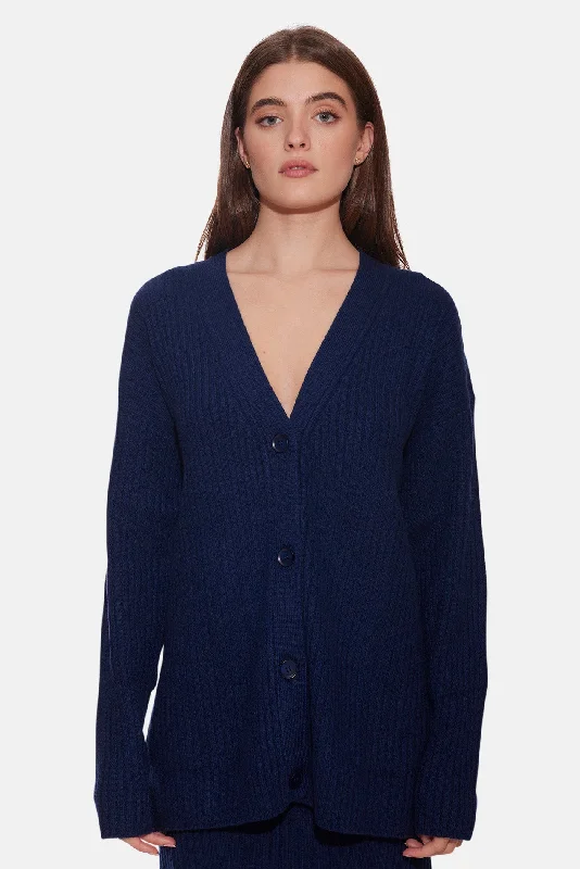 cashmere blend women cardigan for a luxurious feelLucy Ribbed Cocoon Cardigan Navy