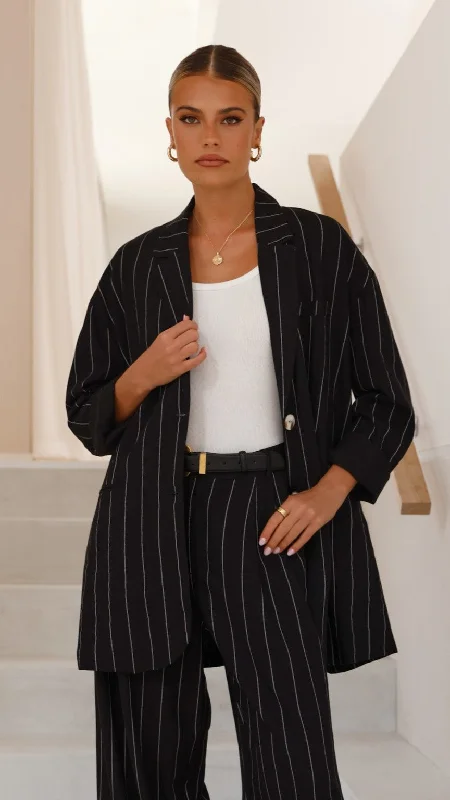 lightweight women cardigan for spring and falllightweight women cardigan for spring and fallThea Blazer - Black Pinstripe