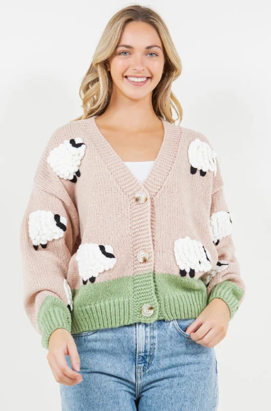 v neck women cardigan to elongate the necklineSweet Dreams Sheep Cardigan