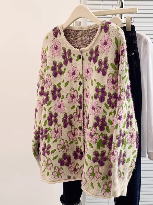 oversized women cardigan for a trendy and cozy lookWomen's Stylish Wear Plants & Flowers Pattern Cardigans