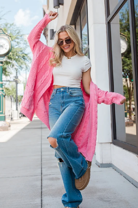 lightweight women cardigan for spring and falllightweight women cardigan for spring and fallWon't Change My Heart Hot Pink Cardigan