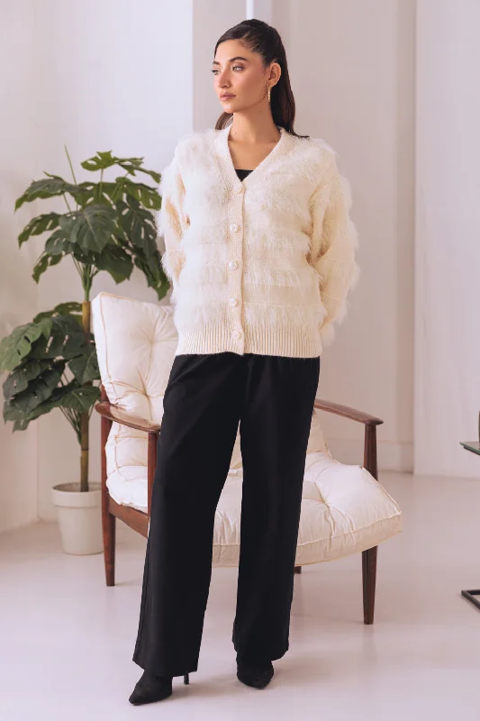 lightweight women cardigan for spring and falllightweight women cardigan for spring and fallOFF WHITE V-NECK FULL SLEEVES CARDIGAN SWEATER (24X-018-66)