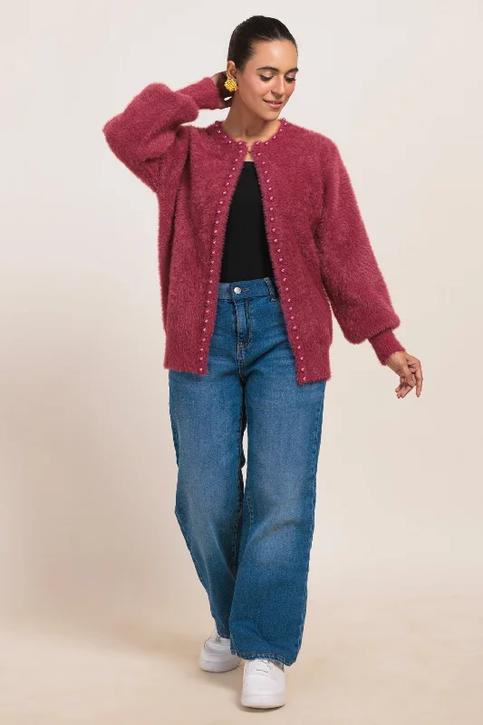hooded women cardigan for added warmth and stylehooded women cardigan for added warmth and styleBRICK ROUND NECK FULL SLEEVES CARDIGAN SWEATER (24X-020-66)