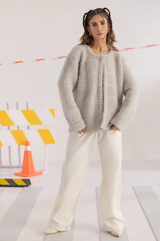 ribbed women cardigan with a classic textureribbed women cardigan with a classic textureASH ROUND NECK FULL SLEEVES CARDIGAN SWEATER (24X-024-66)