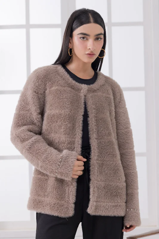ribbed women cardigan with a classic textureribbed women cardigan with a classic textureMOON ROCK ROUND NECK FULL SLEEVES CARDIGAN SWEATER (24X-024-66)