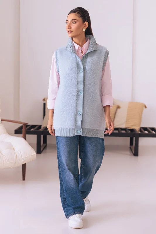 cable knit women cardigan with intricate patternscable knit women cardigan with intricate patternsBLUE HIGH NECK SANDO CARDIGAN SWEATER (24X-026-66)