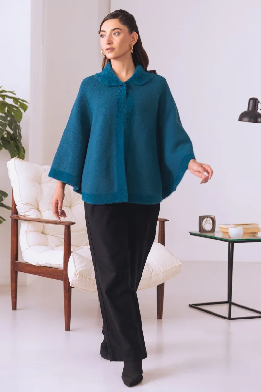 sequin embellished women cardigan for special occasionssequin embellished women cardigan for special occasionsTEAL CAPE STYLE FULL SLEEVES CARDIGAN SWEATER (24X-073-66)
