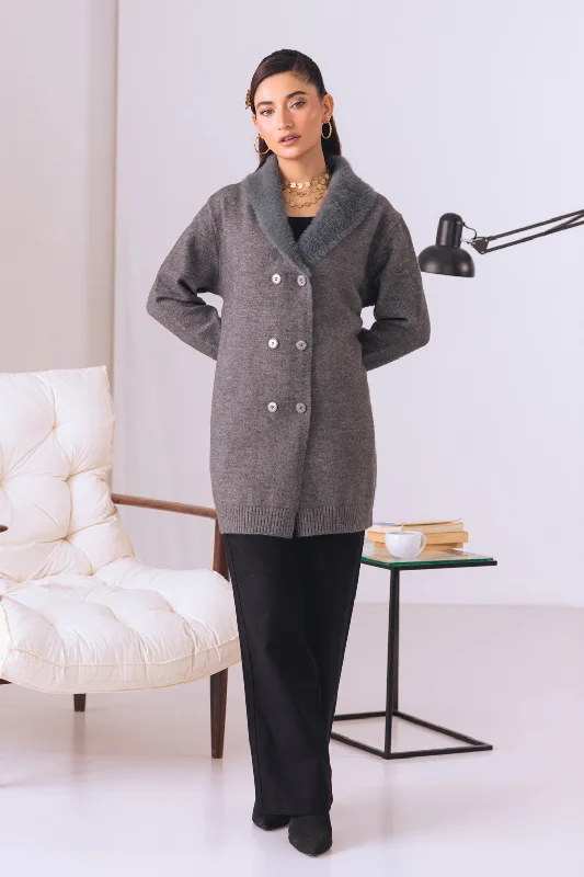 boyfriend style women cardigan for a relaxed fitboyfriend style women cardigan for a relaxed fitGREY COAT COLLAR FULL SLEEVES CARDIGAN SWEATER (24X-076-66)