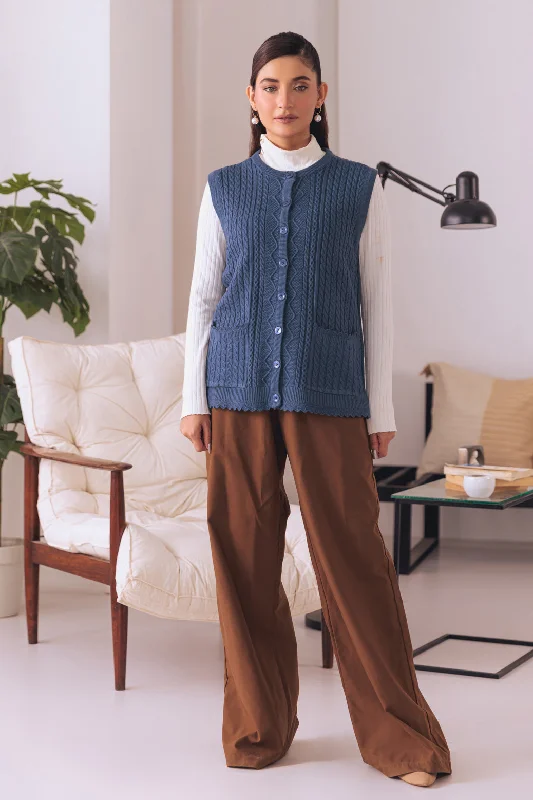 hooded women cardigan for added warmth and stylehooded women cardigan for added warmth and styleBLUE-ROUND NECK SANDO CARDIGAN SWEATER  (24X-168-66)