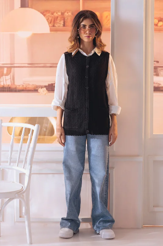 cable knit women cardigan with intricate patternscable knit women cardigan with intricate patternsBLACK-ROUND-NECK SANDO CARDIGAN SWEATER (24X-180-66)