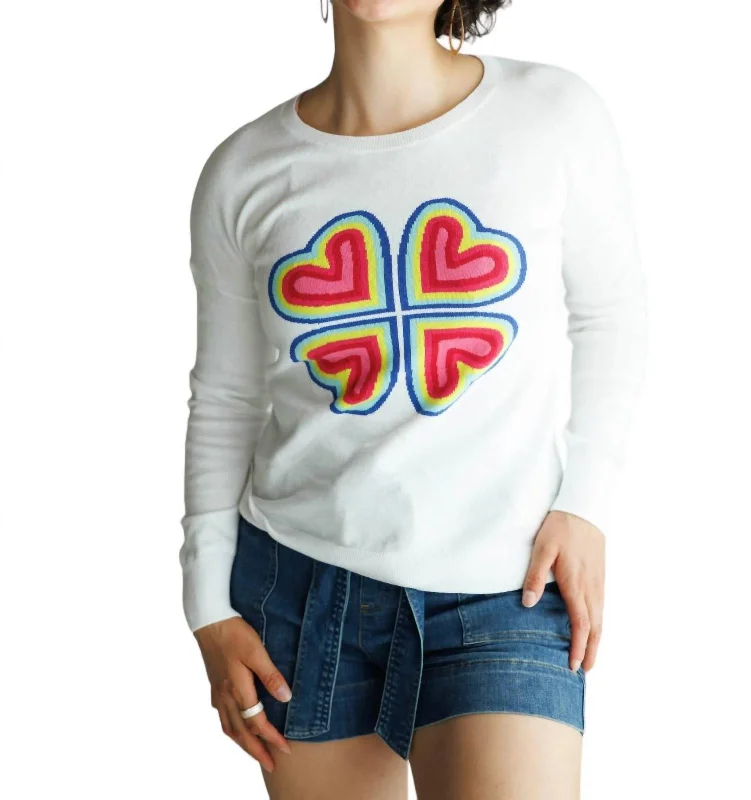 Short Sleeve Women's Cotton Blend Sweaters in Pastel Colors4 Hearts Crew Sweater In White