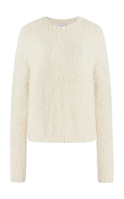 Boat Neck Women's Merino Wool Sweaters in Neutral ShadesAbrams Knit Sweater in Ivory Cashmere Boucle
