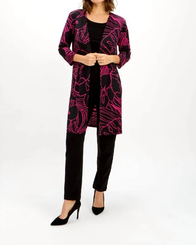 Sleeveless Women's Silk Blend Sweater Dresses for a Sophisticated LookAbstract Print Cardigan In Black/fuchsia