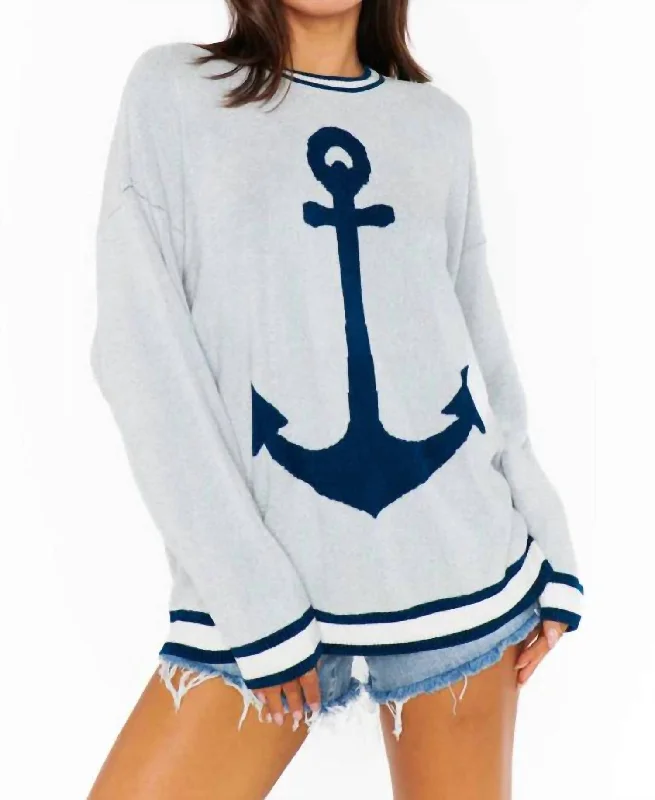 Open - Front Women's Cardigan - Style Mohair SweatersAdventure Anchor Graphic Sweater In Anchor Graphic Knit
