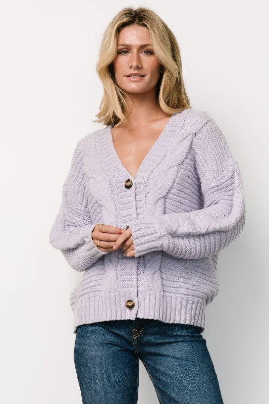 hooded women cardigan for added warmth and stylehooded women cardigan for added warmth and styleAmes Cable Knit Cardigan | Lavender