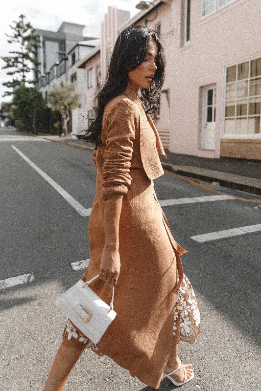 long length women cardigan with side slitslong length women cardigan with side slitsAudrina Cardigan - Camel