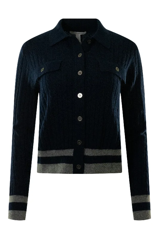 oversized women cardigan for a trendy and cozy lookoversized women cardigan for a trendy and cozy lookAutumn Cashmere Collared Cabled Cardigan in Navy Combo