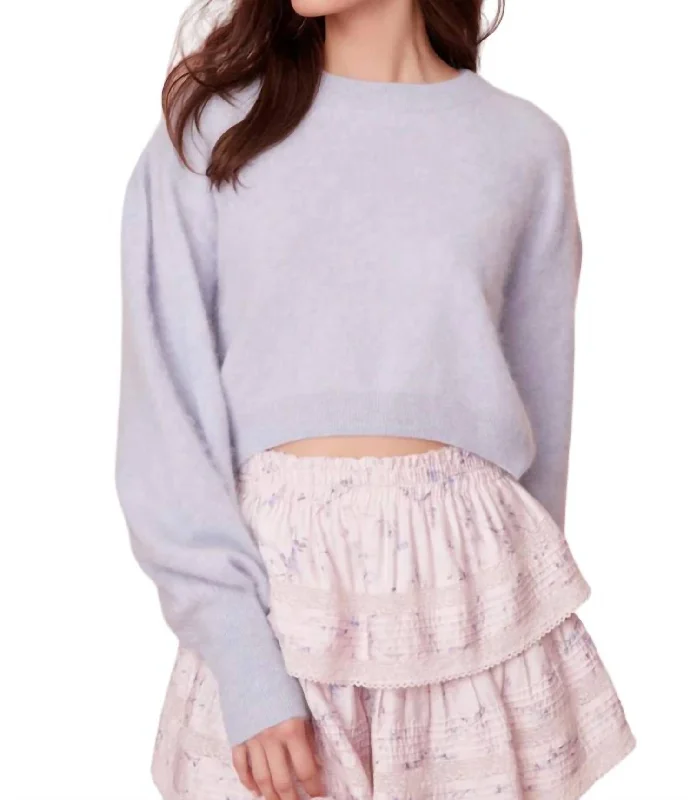 Short Sleeve Women's Cotton Blend Sweaters in Pastel ColorsCandela Pullover Sweater In Ice Blue