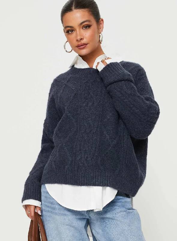 Cropped Women's Angora Blend Sweaters for a Trendy LookCanlish Cable Knit Sweater Navy