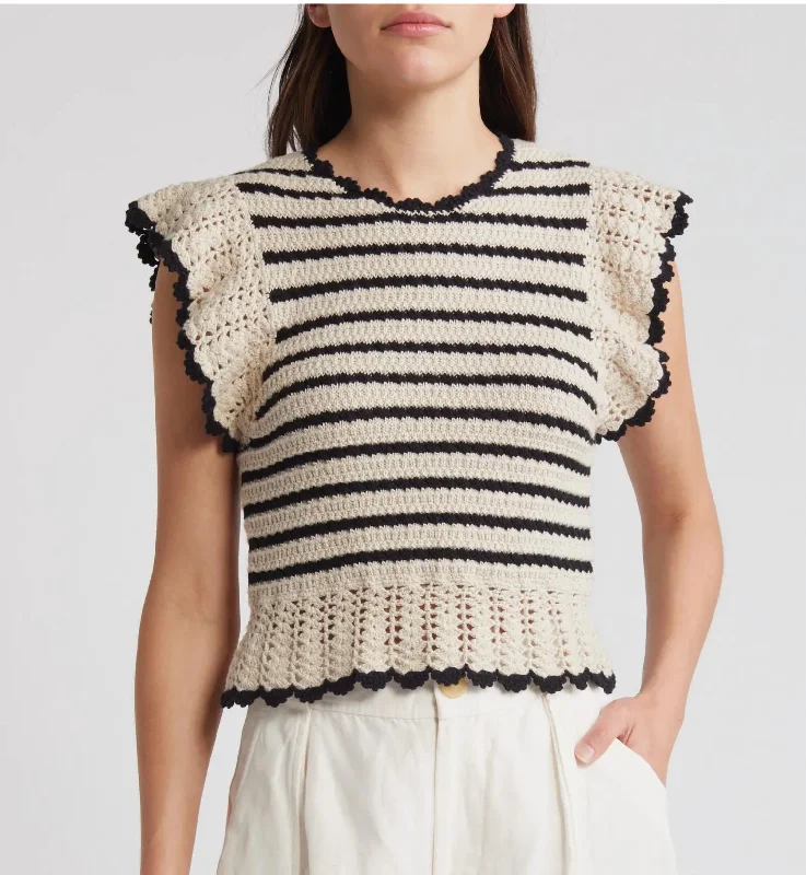 Plus Size Women's Oversized Chunky Knit SweatersCoen Ruffle Sleeve Peplum Cotton Sweater In Oatmeal Black