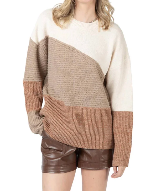 Plus Size Women's Fit - and - Flare Sweater Dresses with Ruffled HemColor Block Asymmetrical Sweater In Mocha