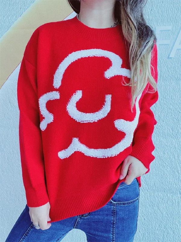 Women's Long Sleeve Turtleneck Cashmere SweatersContrast Round Neck Long Sleeve Sweater