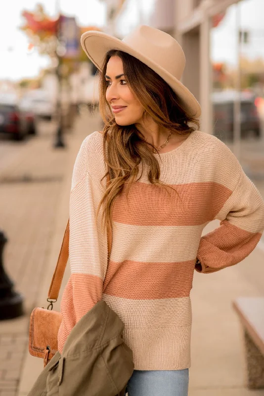 High - Low Hem Women's Cashmere - Blended SweatersCorded Color Blocked Sweater