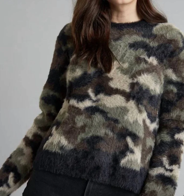 Mock Neck Women's Alpaca Wool Sweaters in Earth TonesCrew Neck Sweater Fuzzy Camo