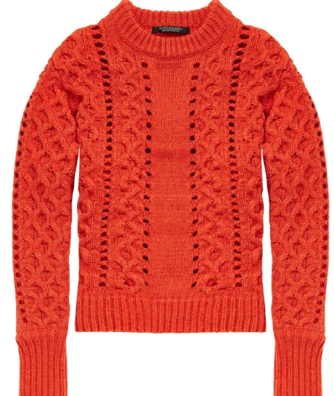 Wrap - Style Women's Lambswool Sweater Dresses in Elegant ShadesCrew Neck W/ Cable Stitches In Orange