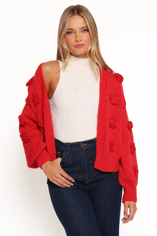 v neck women cardigan to elongate the necklinev neck women cardigan to elongate the necklineDoralee Rose Cardigan - Red