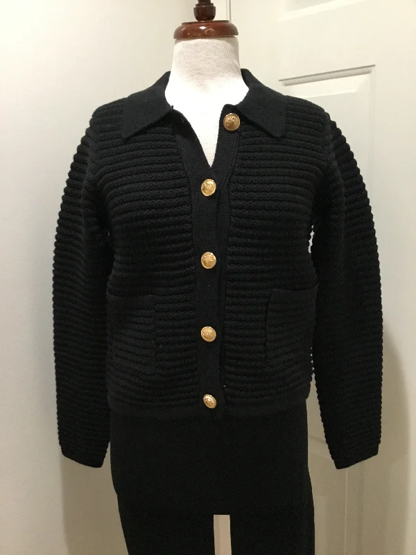 Plus Size Women's Turtleneck Sweater Dresses with Side SlitsDrew Black Knit Sweater W/ Gold Buttons