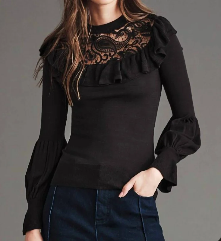 Plus Size Women's Embroidered Sweaters in Ethnic StylesElsie Rayon Nylon Sweater In Black