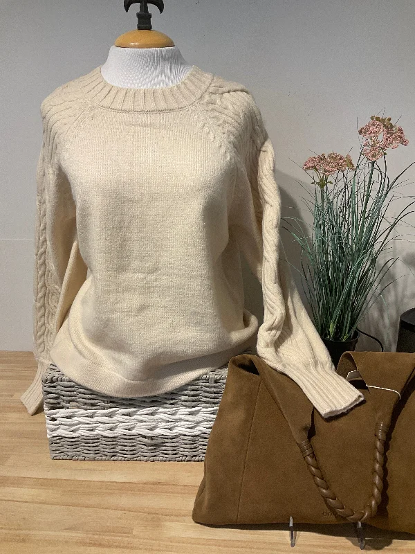 Plus Size Women's Open - Front Cardigan Style Sweater DressesEsqualo Cream Cable Sleeve Sweater