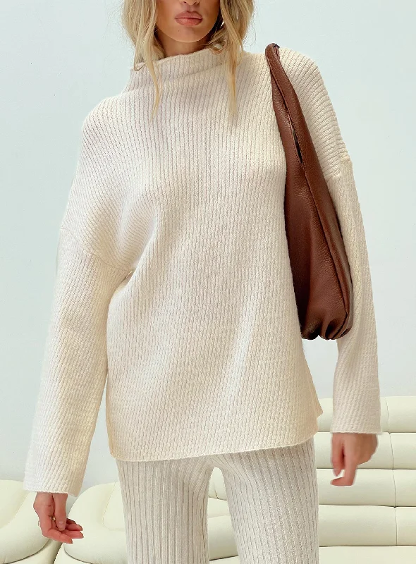 Tie - Front Women's Lambswool Sweaters in Pastel HuesEstevan Sweater Cream