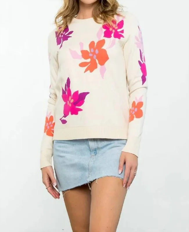 Mock Neck Women's Alpaca Wool Sweaters in Earth TonesFall Florals Sweater In Cream
