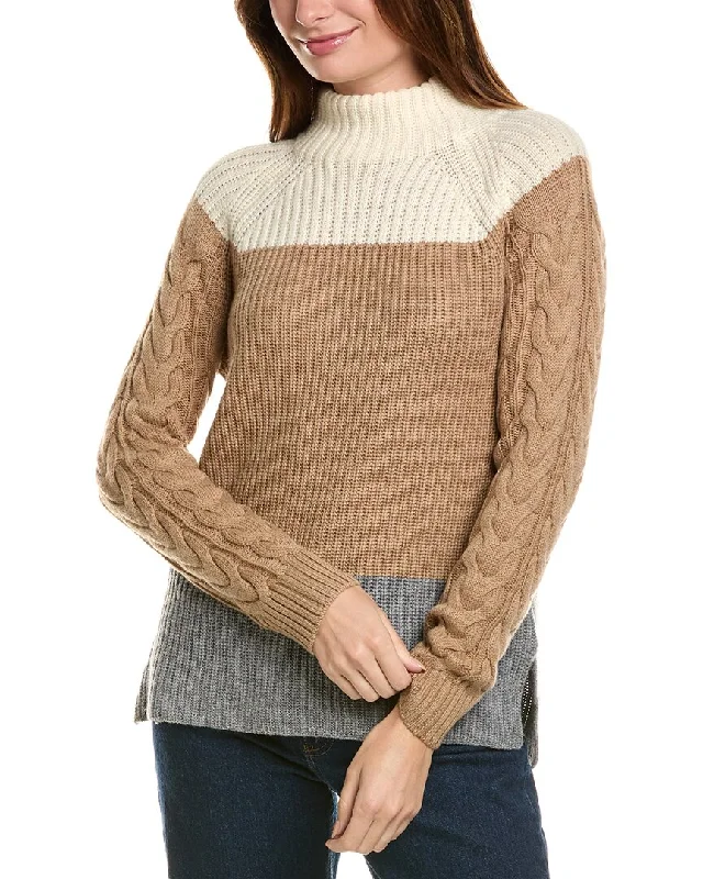 Mock Neck Women's Alpaca Wool Sweaters in Earth TonesForte Cashmere Colorblocked Funnel Neck Wool & Cashmere-Blend Sweater
