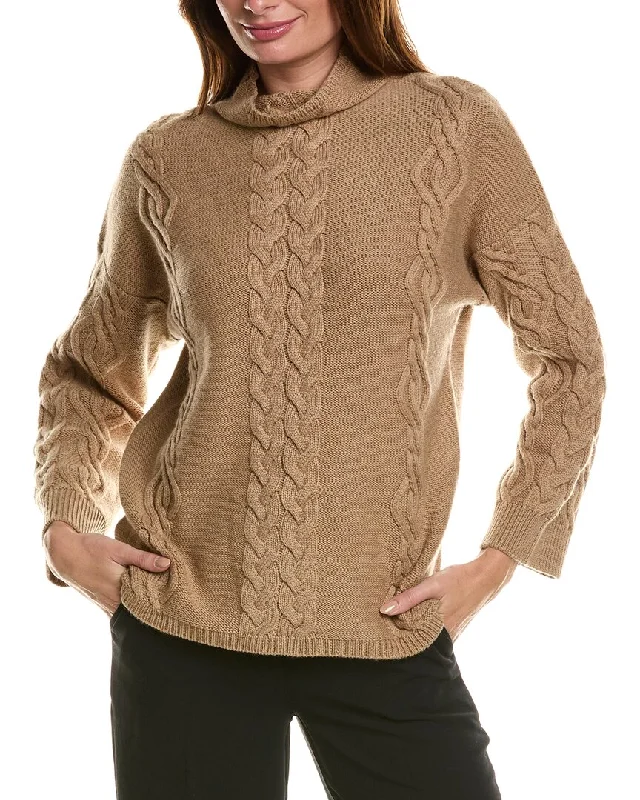 Mock Neck Women's Alpaca Wool Sweaters in Earth TonesForte Cashmere Placed Cable Funnel Neck Wool & Cashmere-Blend Sweater