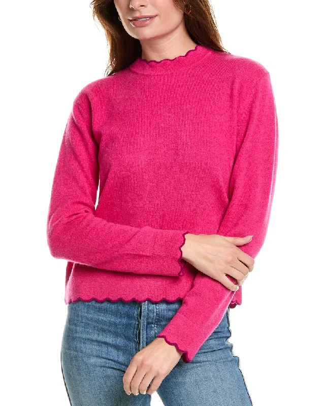 Plus Size Women's Side - Slit Sweaters in Bold SolidsForte Cashmere Scallop Edge Boxy Cashmere Sweater