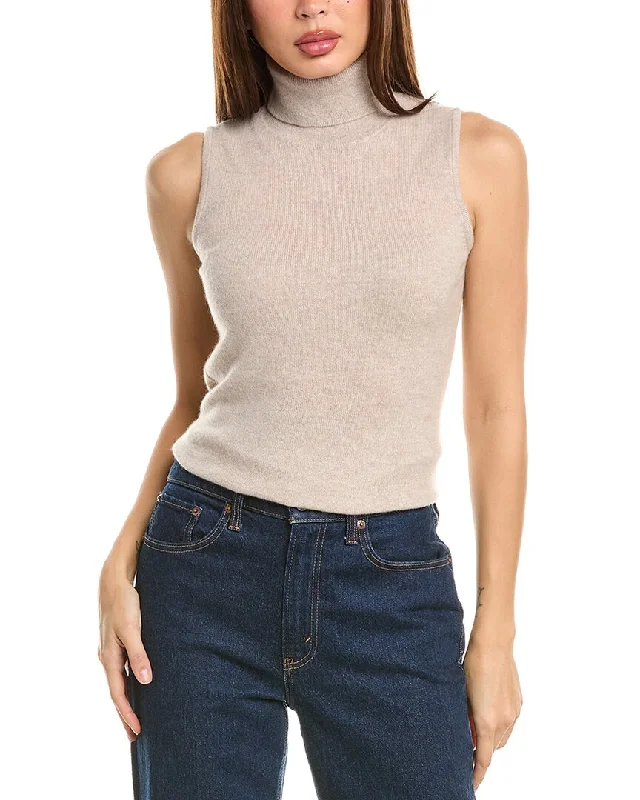 Split - Hem Women's Linen Blend Sweaters for SpringForte Cashmere Sleeveless Turtleneck Cashmere Sweater