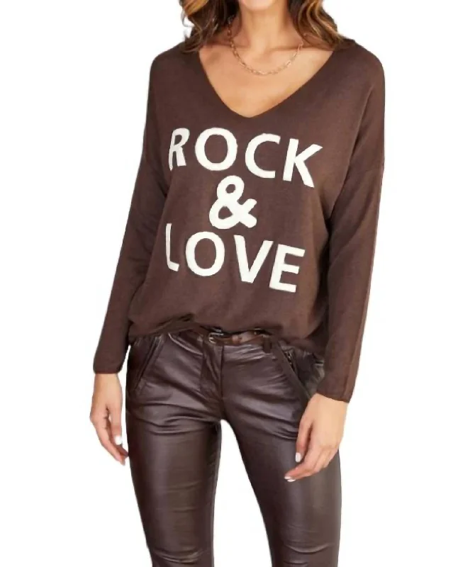 Button - Down Women's Shetland Wool Sweaters in Traditional PatternsFuzzy Rock Love Sweater In Brown