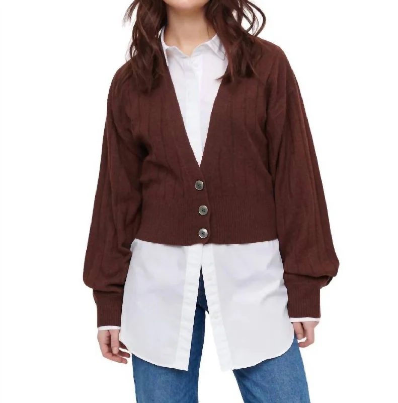 Gigi Blouson Cardigan In Chocolate
