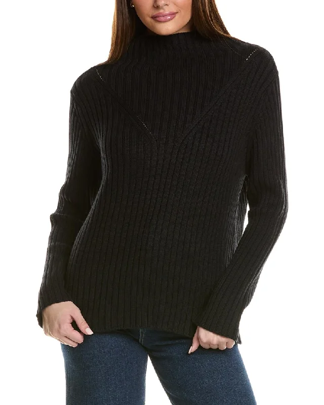 Women's Long Sleeve Turtleneck Cashmere SweatersHannah Rose Chunky Rib Funnel Neck Cashmere-Blend Sweater