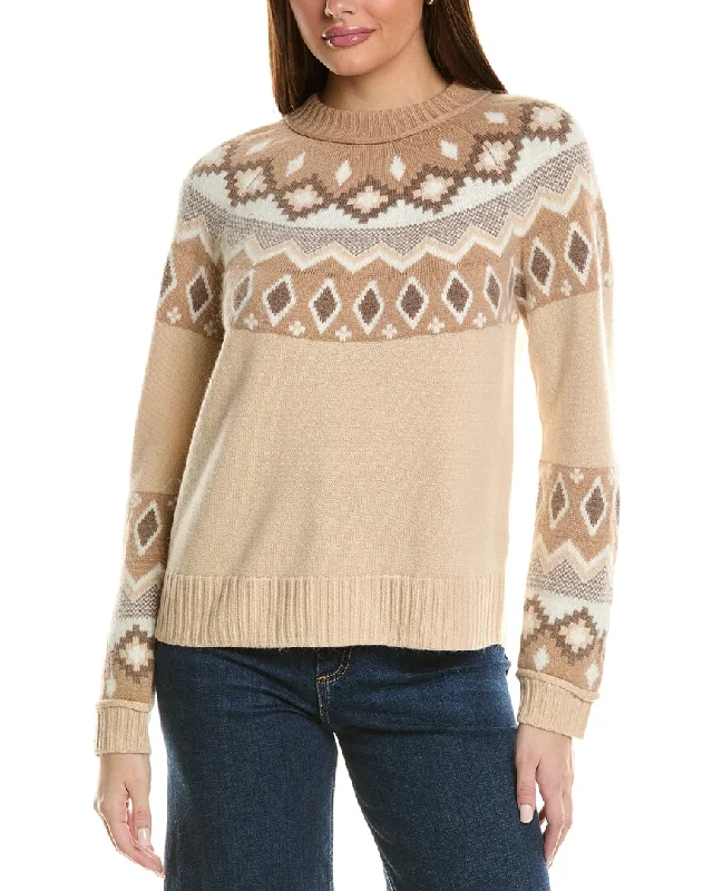 Boat Neck Women's Merino Wool Sweaters in Neutral ShadesHannah Rose Fairisle Wool, Angora & Cashmere-Blend Sweater