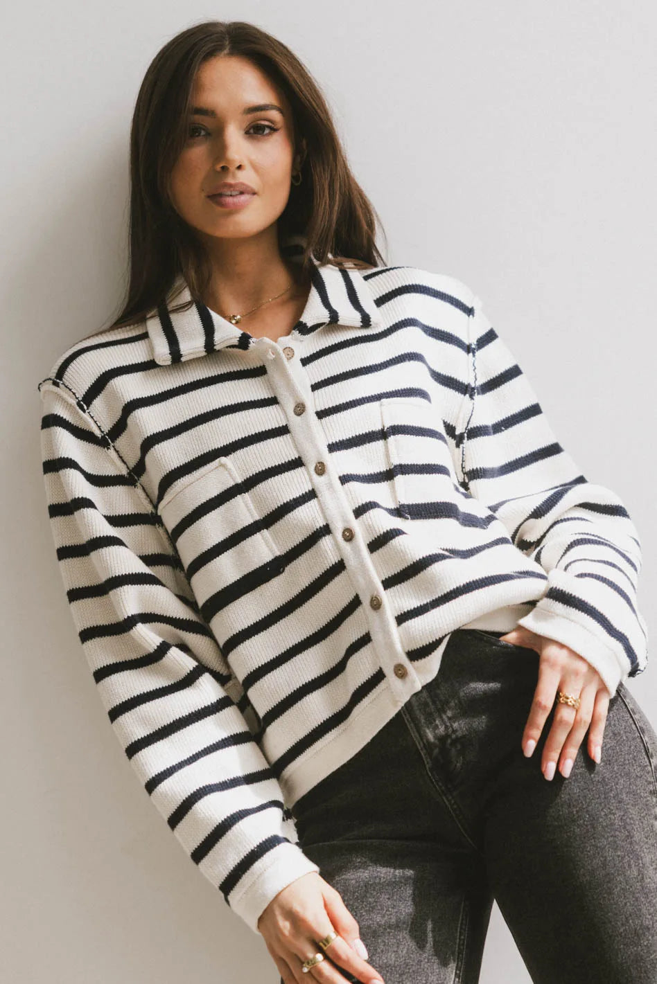 sequin embellished women cardigan for special occasionssequin embellished women cardigan for special occasionsHarper Striped Cardigan in Navy