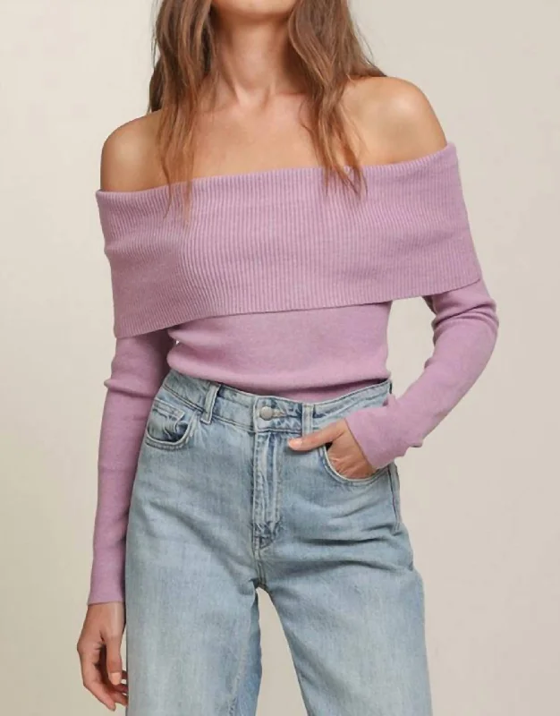 Plus Size Women's Side - Slit Sweaters in Bold SolidsHeart Struck Sweater In Lilac