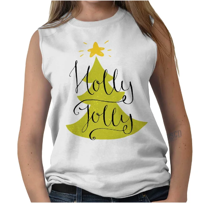 Graphic Print Women T Shirt for a Trendy StatementHolly Jolly Sleeveless T-Shirt